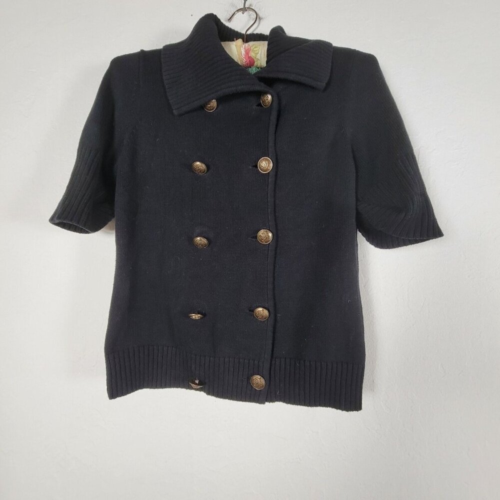 Lauren Ralph Lauren Black Sweater PS Equestrian Gold Horse Buttons Short Sleeve